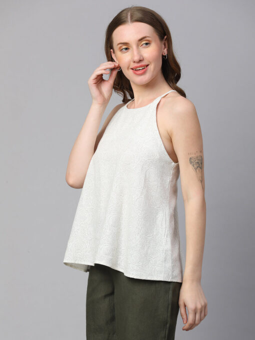 Women's Offwhite Linen Viscose Regular Fit Blouse - Image 4