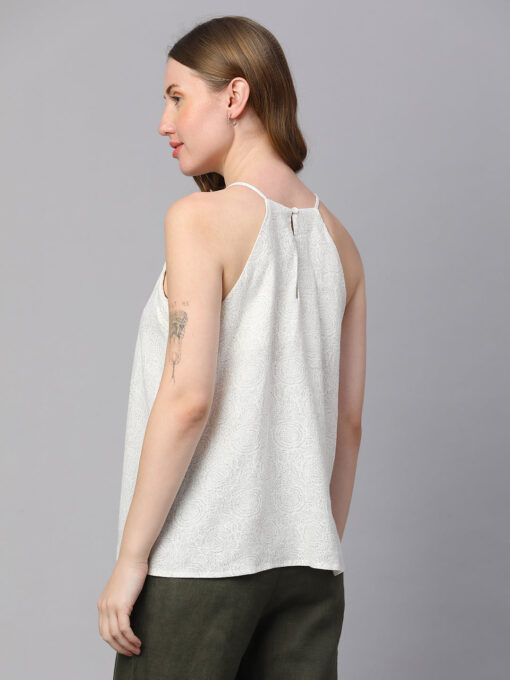 Women's Offwhite Linen Viscose Regular Fit Blouse - Image 5