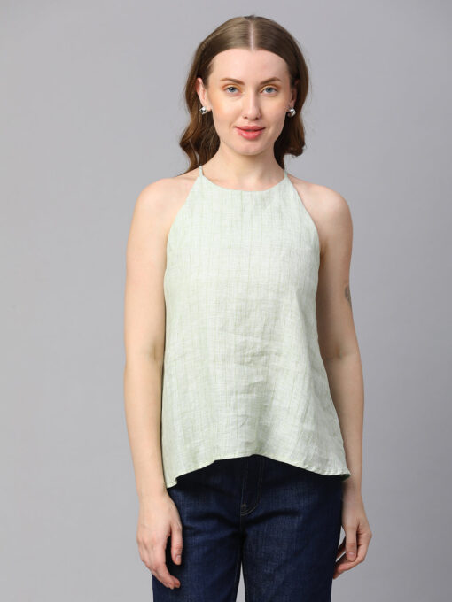 Women's Lime Linen Regular Fit Blouse - Image 2