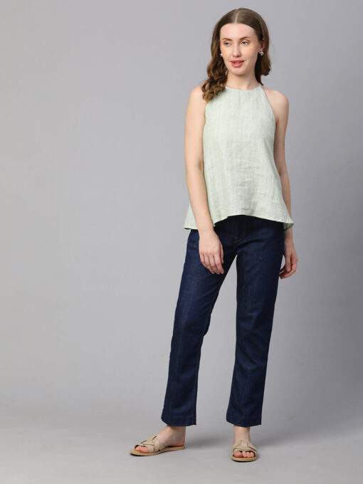 Women's Lime Linen Regular Fit Blouse