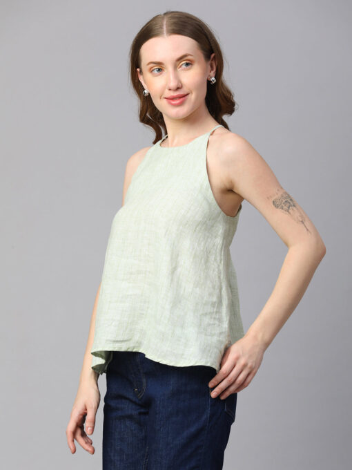 Women's Lime Linen Regular Fit Blouse - Image 3