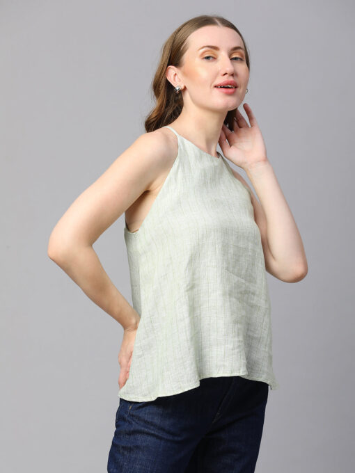 Women's Lime Linen Regular Fit Blouse - Image 4