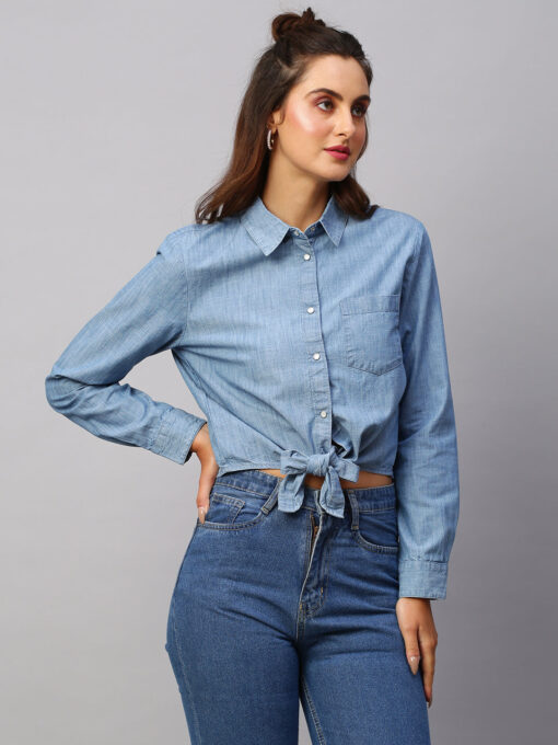 Women's Denim Cotton Regular Fit Blouse - Image 3