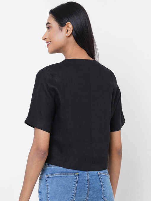 Women's Black Linen Regular Fit Blouse - Image 5