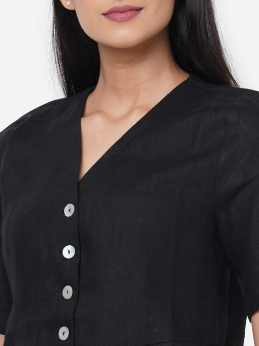 Women's Black Linen Regular Fit Blouse - Image 7