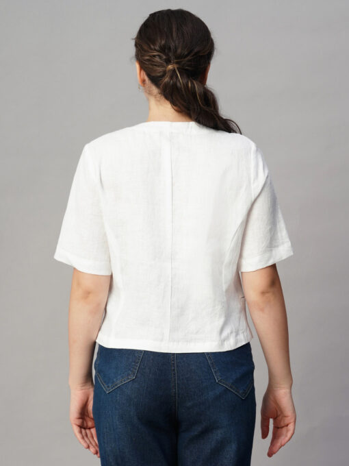 Women's White Linen Regular Fit Blouse - Image 5