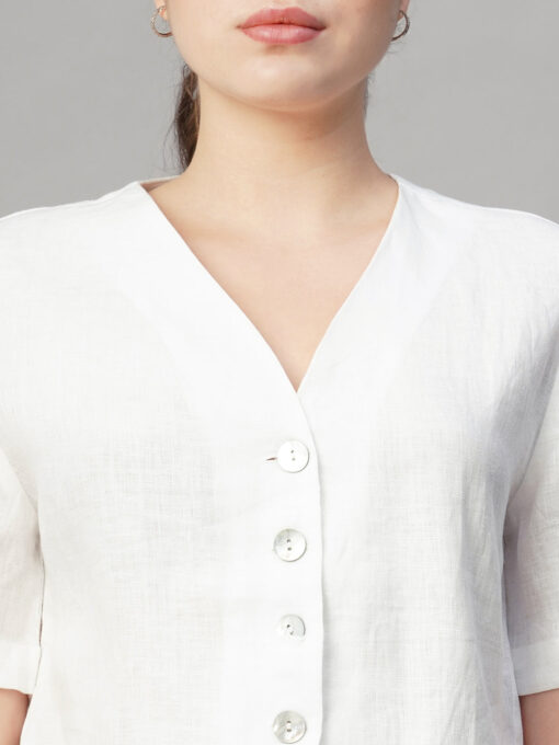 Women's White Linen Regular Fit Blouse - Image 6