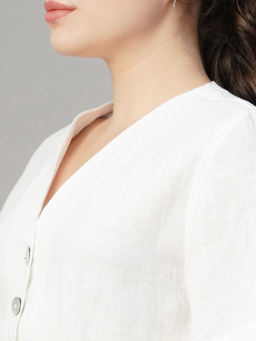 Women's White Linen Regular Fit Blouse - Image 7