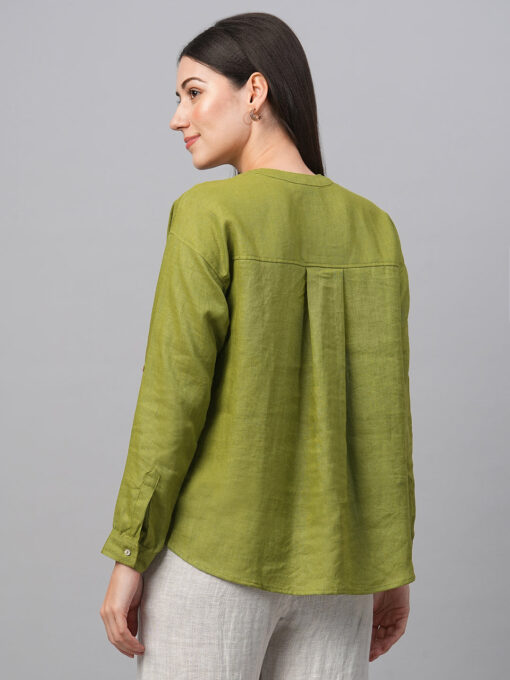 Women's Green Linen Regular Fit Blouse - Image 5