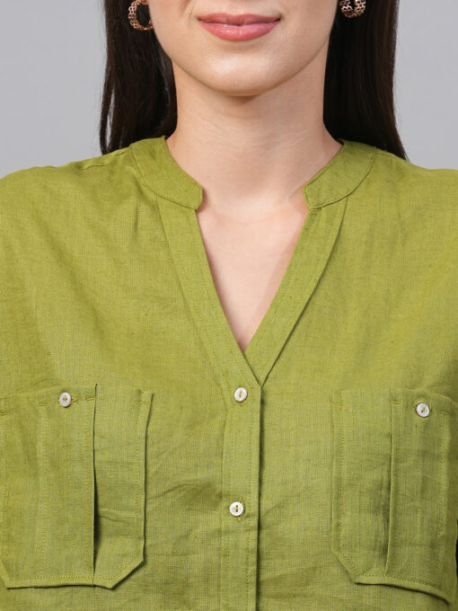 Women's Green Linen Regular Fit Blouse - Image 6