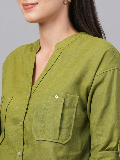 Women's Green Linen Regular Fit Blouse - Image 7