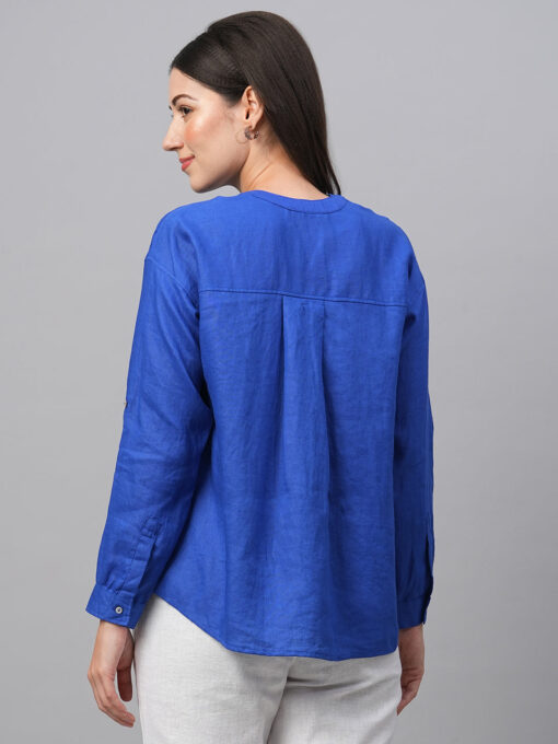 Women's Royalblue Linen Regular Fit Blouse - Image 5