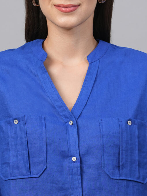 Women's Royalblue Linen Regular Fit Blouse - Image 6