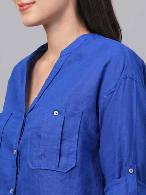 Women's Royalblue Linen Regular Fit Blouse - Image 7