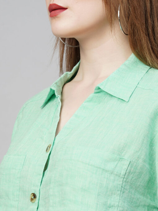 Women's Green Linen Loose Fit Blouse - Image 7