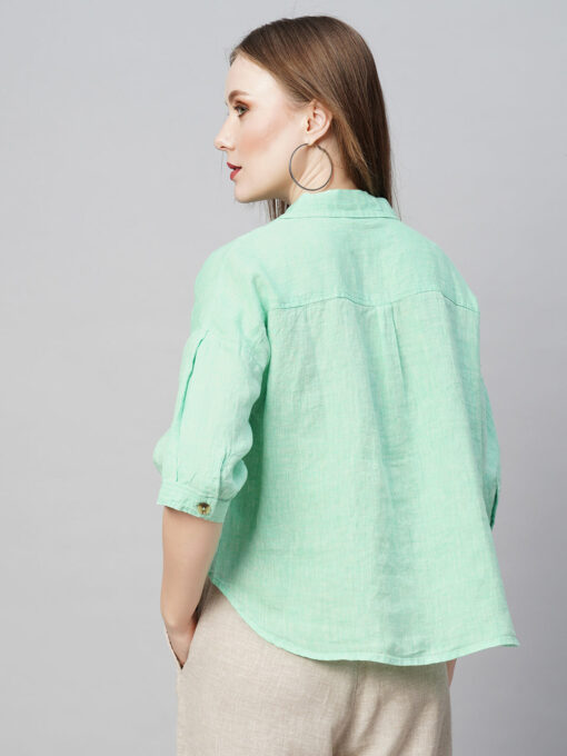 Women's Green Linen Loose Fit Blouse - Image 5