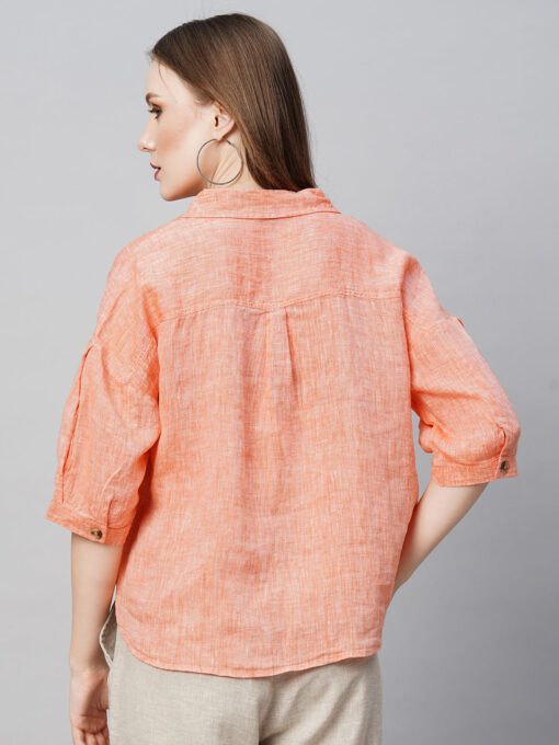 Women's Orange Linen Loose Fit Blouse - Image 5