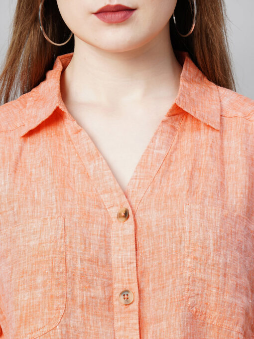 Women's Orange Linen Loose Fit Blouse - Image 6