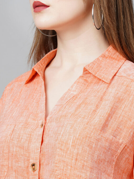 Women's Orange Linen Loose Fit Blouse - Image 7