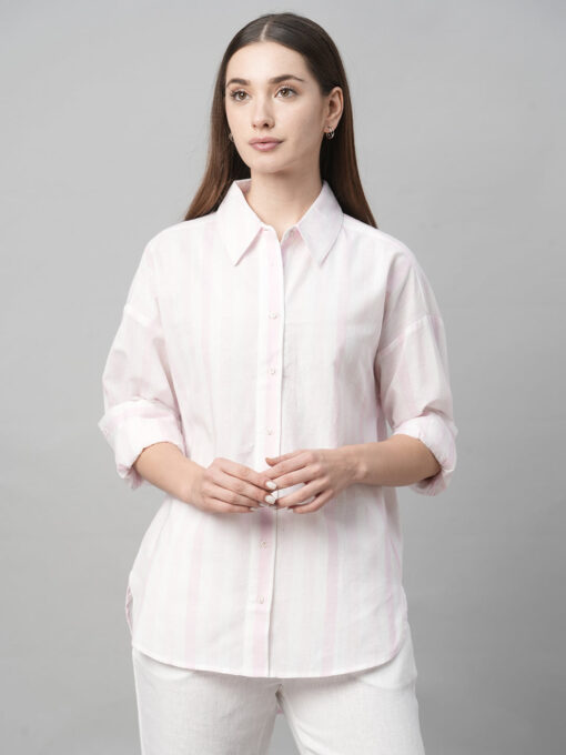 Women's Pink Cotton Linen Boxy Fit Blouse - Image 2