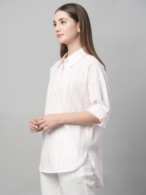 Women's Pink Cotton Linen Boxy Fit Blouse - Image 3