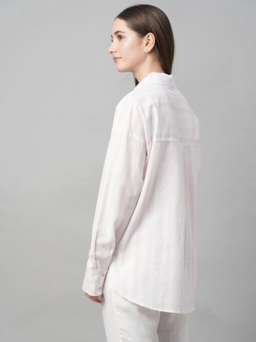 Women's Pink Cotton Linen Boxy Fit Blouse - Image 5