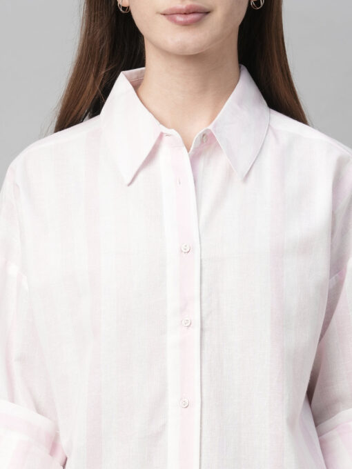 Women's Pink Cotton Linen Boxy Fit Blouse - Image 6