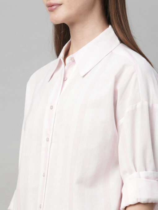 Women's Pink Cotton Linen Boxy Fit Blouse - Image 7