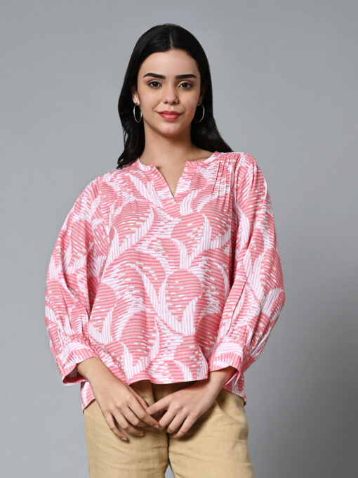 Women's Pink Lyocell Linen Boxy Fit Blouse - Image 2