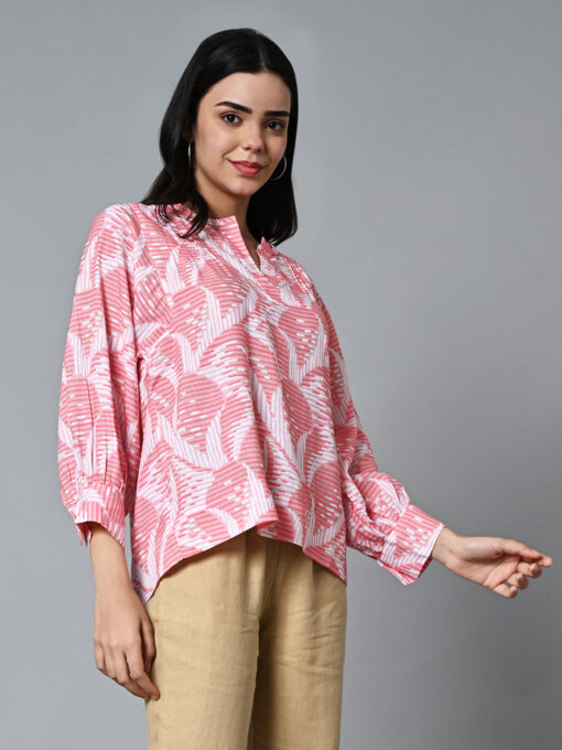 Women's Pink Lyocell Linen Boxy Fit Blouse - Image 4