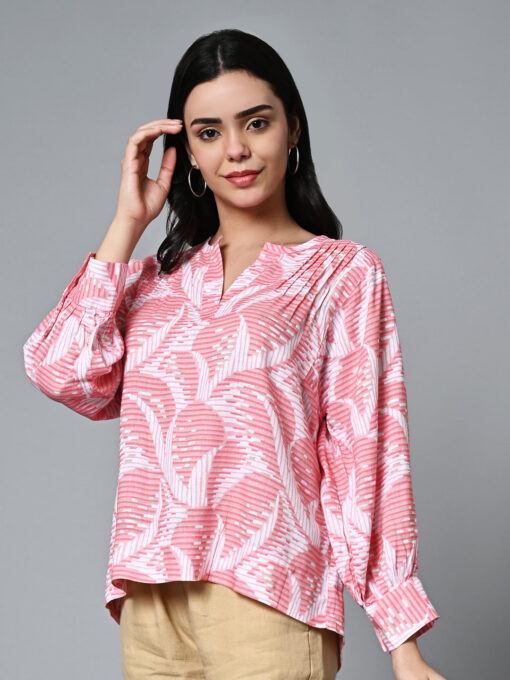 Women's Pink Lyocell Linen Boxy Fit Blouse - Image 3