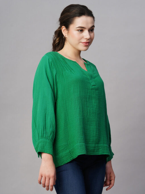 Women's Green Cotton Boxy Fit Blouse - Image 4