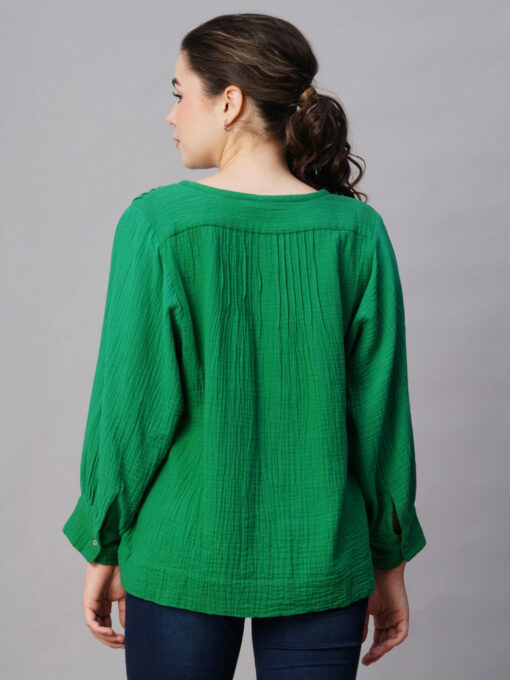 Women's Green Cotton Boxy Fit Blouse - Image 5