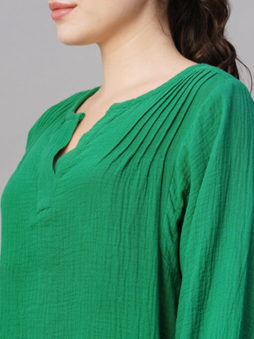 Women's Green Cotton Boxy Fit Blouse - Image 7