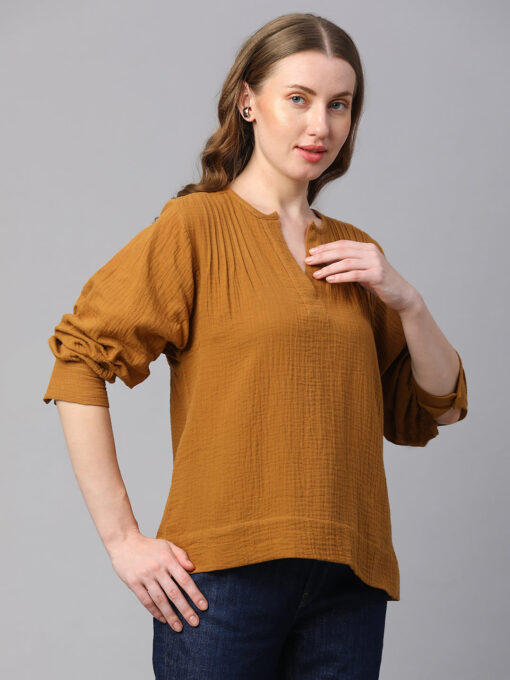 Women's Mustard Cotton Boxy Fit Blouse - Image 4