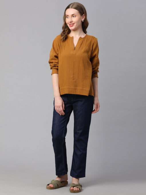 Women's Mustard Cotton Boxy Fit Blouse