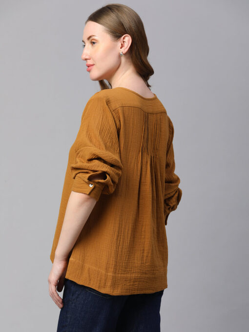 Women's Mustard Cotton Boxy Fit Blouse - Image 5