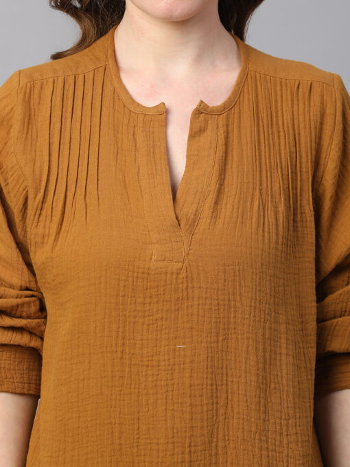 Women's Mustard Cotton Boxy Fit Blouse - Image 6