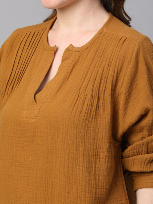 Women's Mustard Cotton Boxy Fit Blouse - Image 7