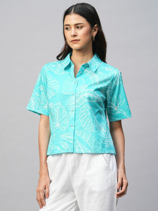 Women's Aqua Cotton Regular Fit Blouse - Image 2