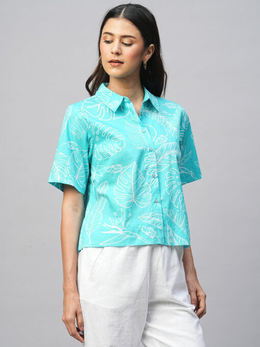 Women's Aqua Cotton Regular Fit Blouse - Image 3