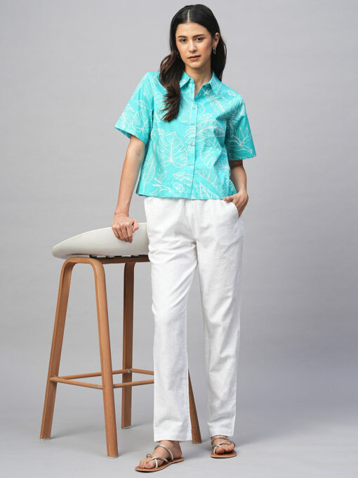 Women's Aqua Cotton Regular Fit Blouse - Image 4