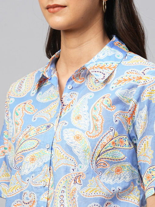 Women's Blue Cotton Regular Fit Blouse - Image 6