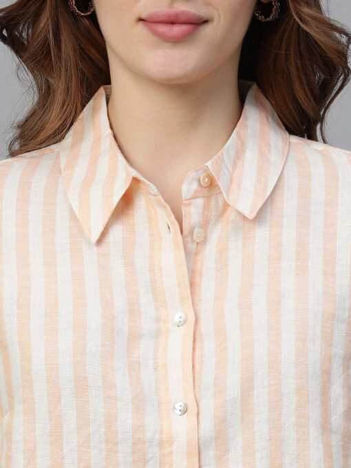 Women's Orange Linen Regular Fit Blouse - Image 6