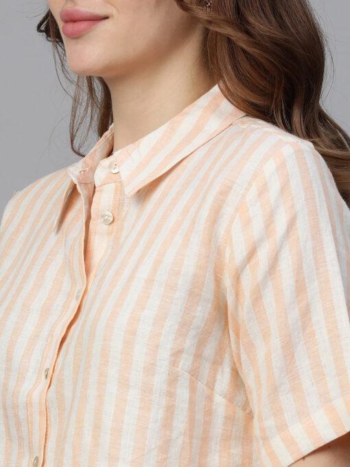 Women's Orange Linen Regular Fit Blouse - Image 7