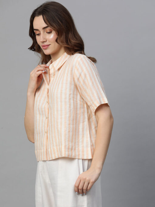 Women's Orange Linen Regular Fit Blouse - Image 3