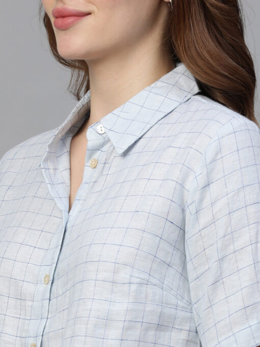 Women's Blue Linen Regular Fit Blouse - Image 7