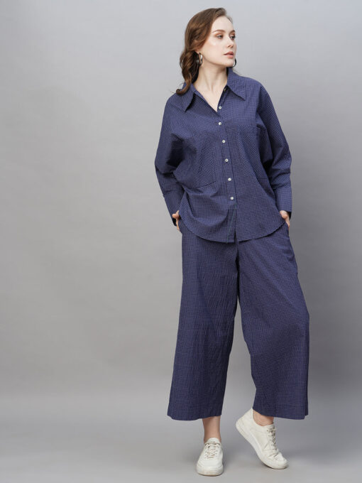 Women's Navy Cotton Lycra Loose Fit Blouse - Image 3