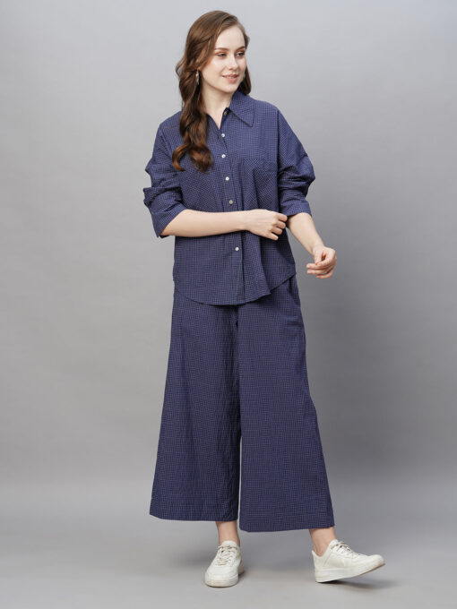 Women's Navy Cotton Lycra Loose Fit Blouse - Image 5