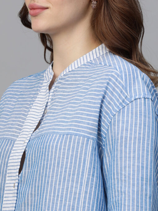 Women's Blue Linen Regular Fit Blouse - Image 7